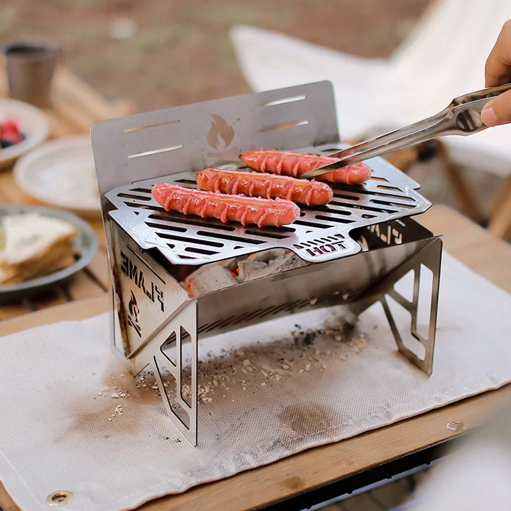 Camping Picnic Accessory Furnace Outdoor Portable Multifunctional Furnace Stoves BBQ Stainless Firewood Steel Cooking Detachable Anself