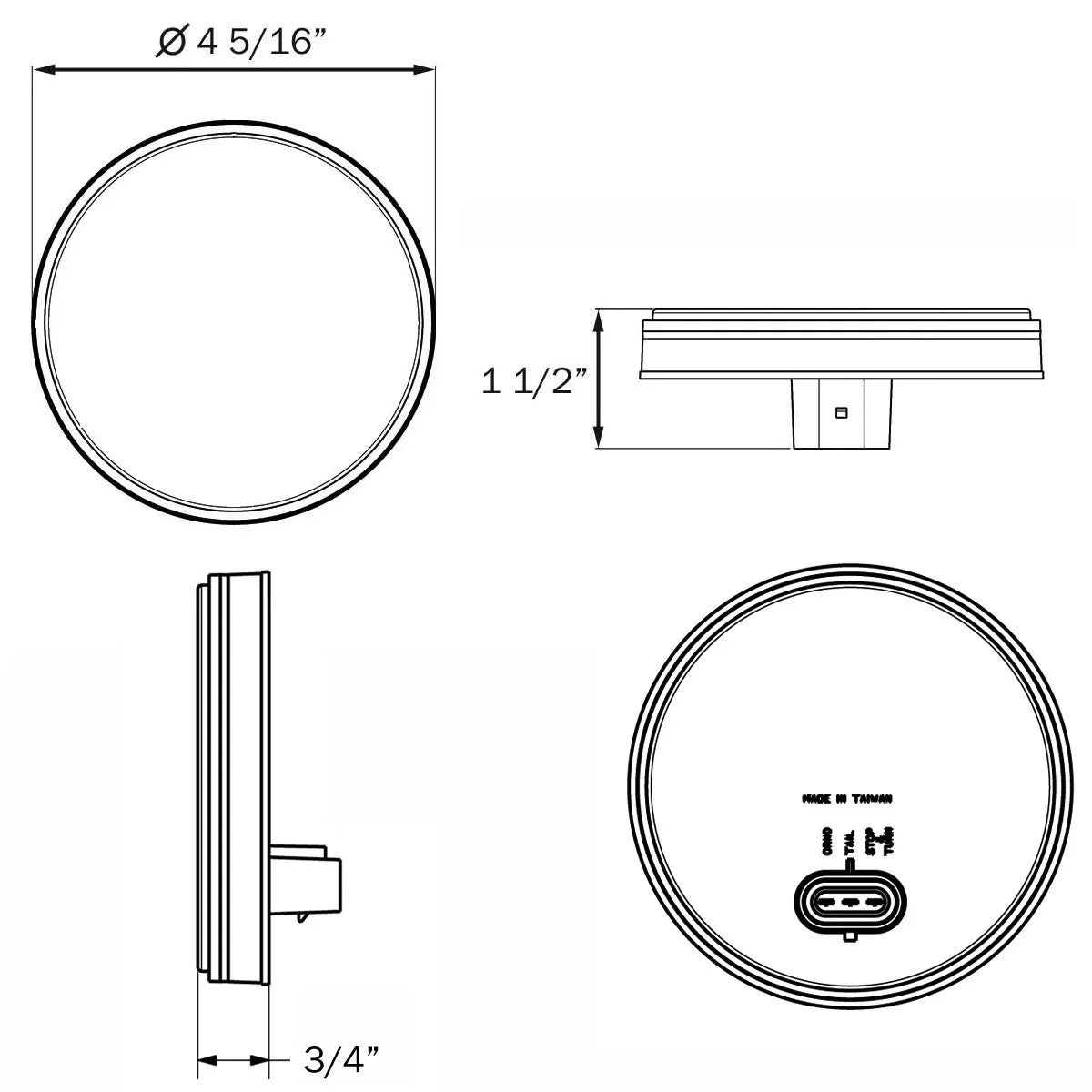 Stop Turn Tail STL13RMB Round Optronics With LED WeatherTight 3 4" Pin 7 Diode Light Red