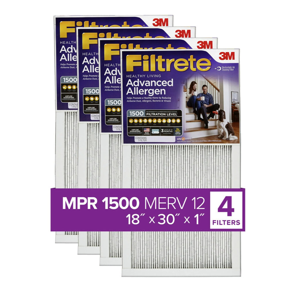 MPR MERV Allergen Air 18x30x1 12, Advanced 1500 Reduction, Filter, Filtrete Filters 4