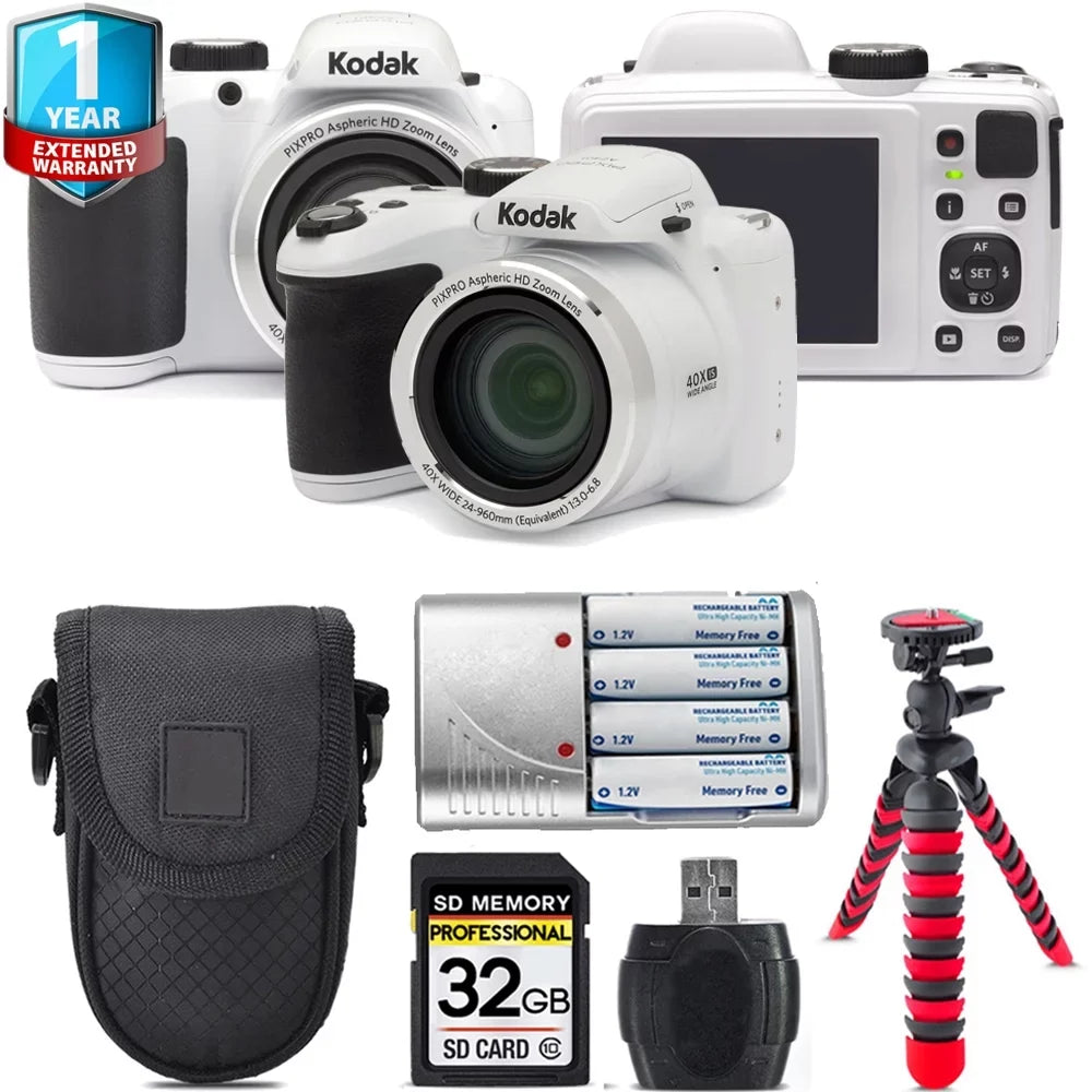 '+ Warranty 1 (White) -32GB Kit + PIXPRO +Tripod Case AZ401 Camera Yr Kodak