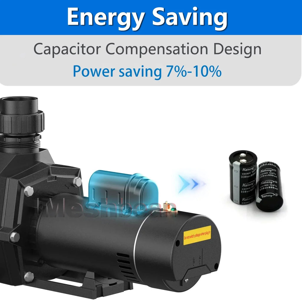 Pool Swimming w/ Head Above Inground Speed Ground, Pool 110V-230V, Single 2HP For 6500GPH, Ground Max & 78FT, Pools, Basket Connector Pump iMeshbean and Motor, NPT Pump Swimming Strainer Above