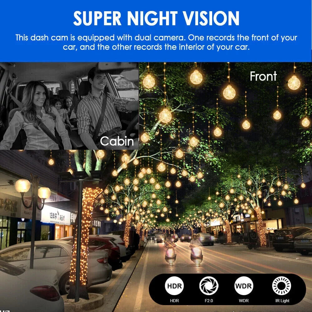 Dash Cam Jahyshow Camera G-Sensor Video DVR Front w/ Dual Inside Car Lens Recorder 1080P