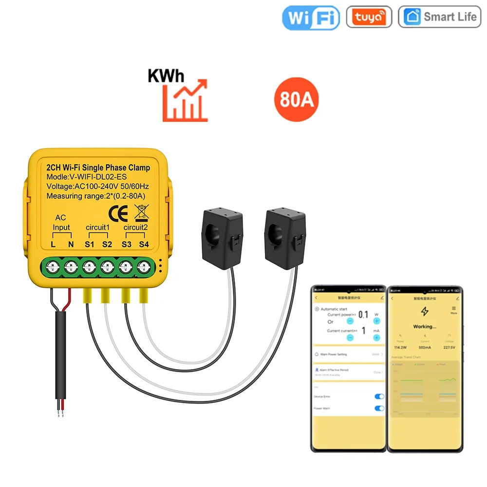Current Smart Wifi Smart Consumption 100-240v voltage Smart regulator, Consumption Consumption Meter Statistics Clamp Irfora Solar 80a Clamp Automatic Solar Consumption
