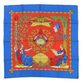 New) Pattern Red Silk Scarf Revolution 90 Commemorating Carre Blue Hermes (Like the Pre-Owned French