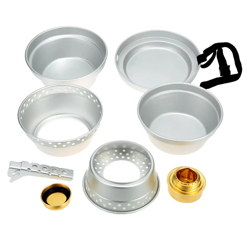Backpacking Picnic for Spirit Cookware Pot BBQ Cooking Hiking Set Pan with Portable Yabuy Gripper Camping with Stand Mess Stove Kit