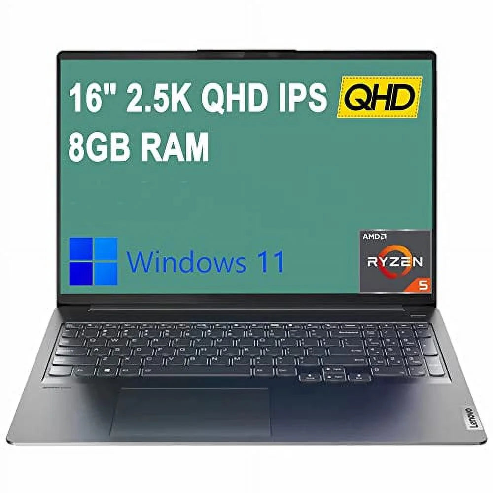 Wi-Fi, RAM, 512GB Pro 5 Ryzen IPS 16 5600H, 5 Bluetooth, QHD Laptop, Windows Bundle 11, 2.5K SSD, Ideapad with  8GB inch Core AMD JAWFOAL Display,