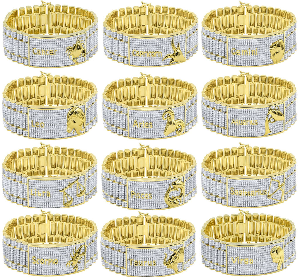 8.5'' Mens Scorpio Sign Gold 14K Zodiac Horoscope Diamond Astrology Bracelet Finish Simulated