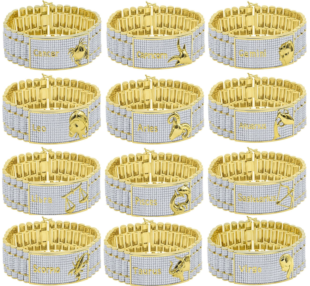 8.5'' Mens Scorpio Sign Gold 14K Zodiac Horoscope Diamond Astrology Bracelet Finish Simulated