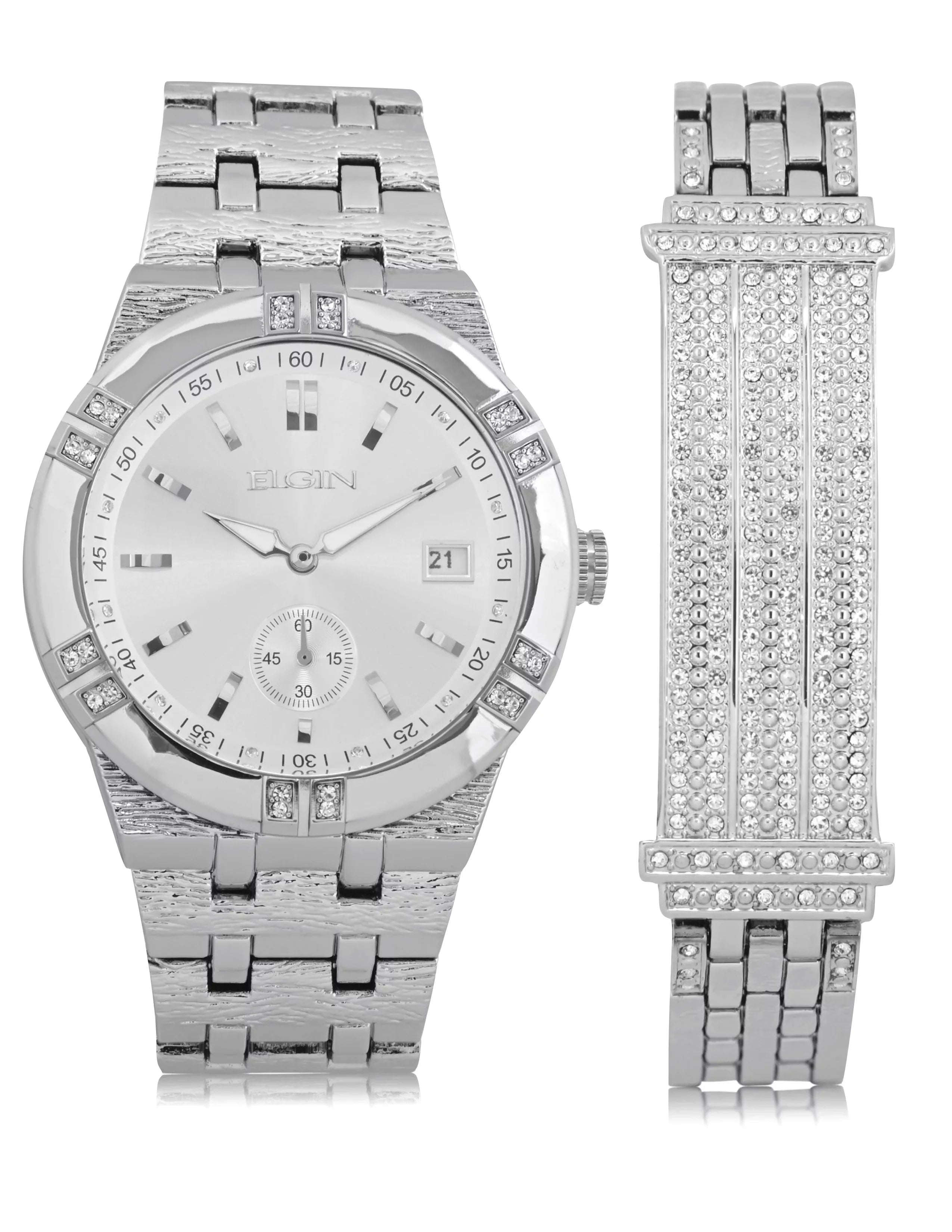 Elgin Analog Male Silver Adult Watch and in Bracelet (FG170010ST) Set