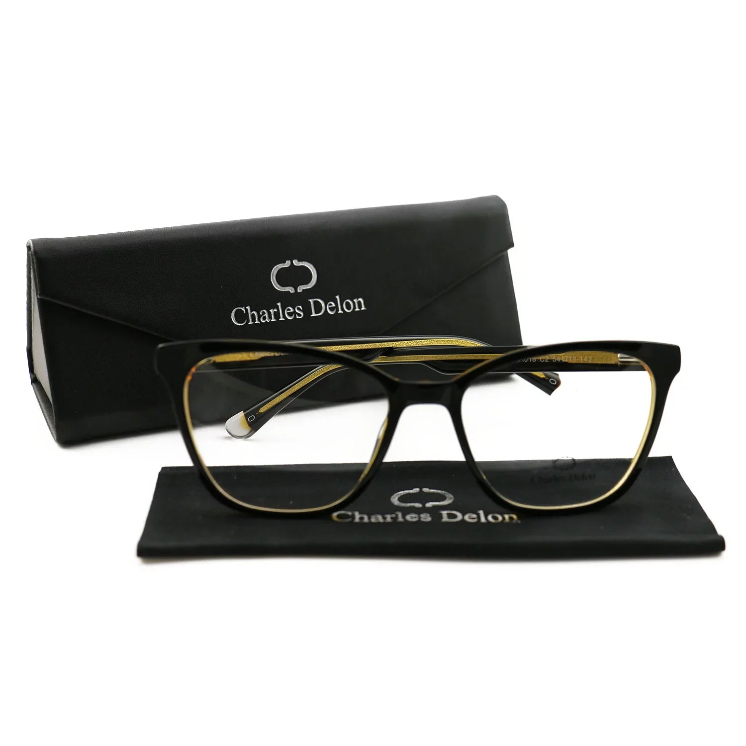 142 Eyeglasses 54 by Black/Gold Delon Cat Womens Eye 18 Frames Charles