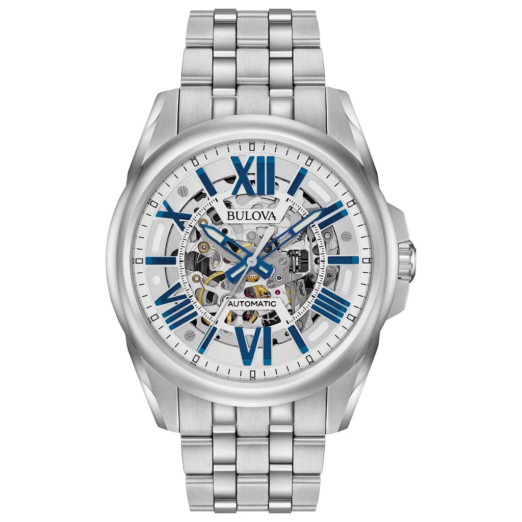 Automatic Bracelet Steel Bulova Skeleton 96A187 Silver Dial Stainless Men's Watch