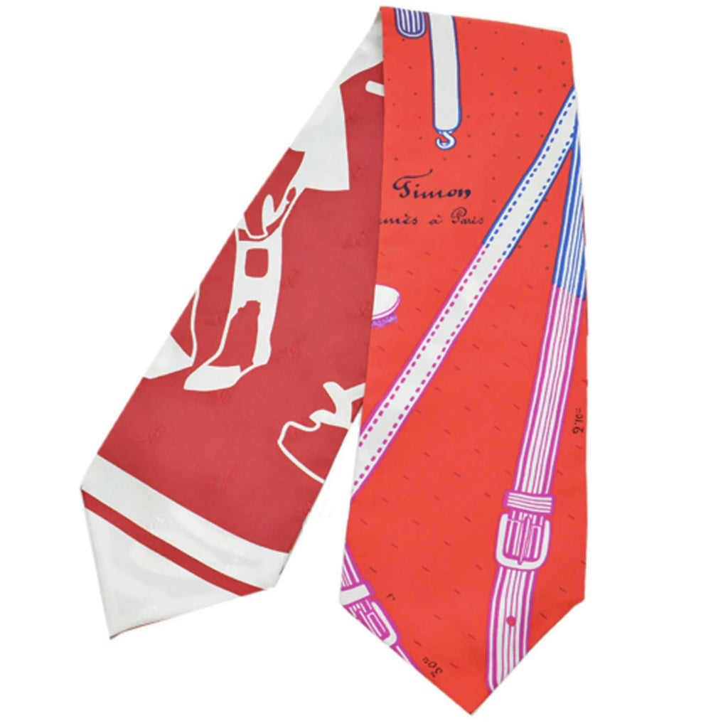 Pre-Owned Ladies (Like Silk Multi Hermes Scarf White Up Orange Twill New) Red HERMES
