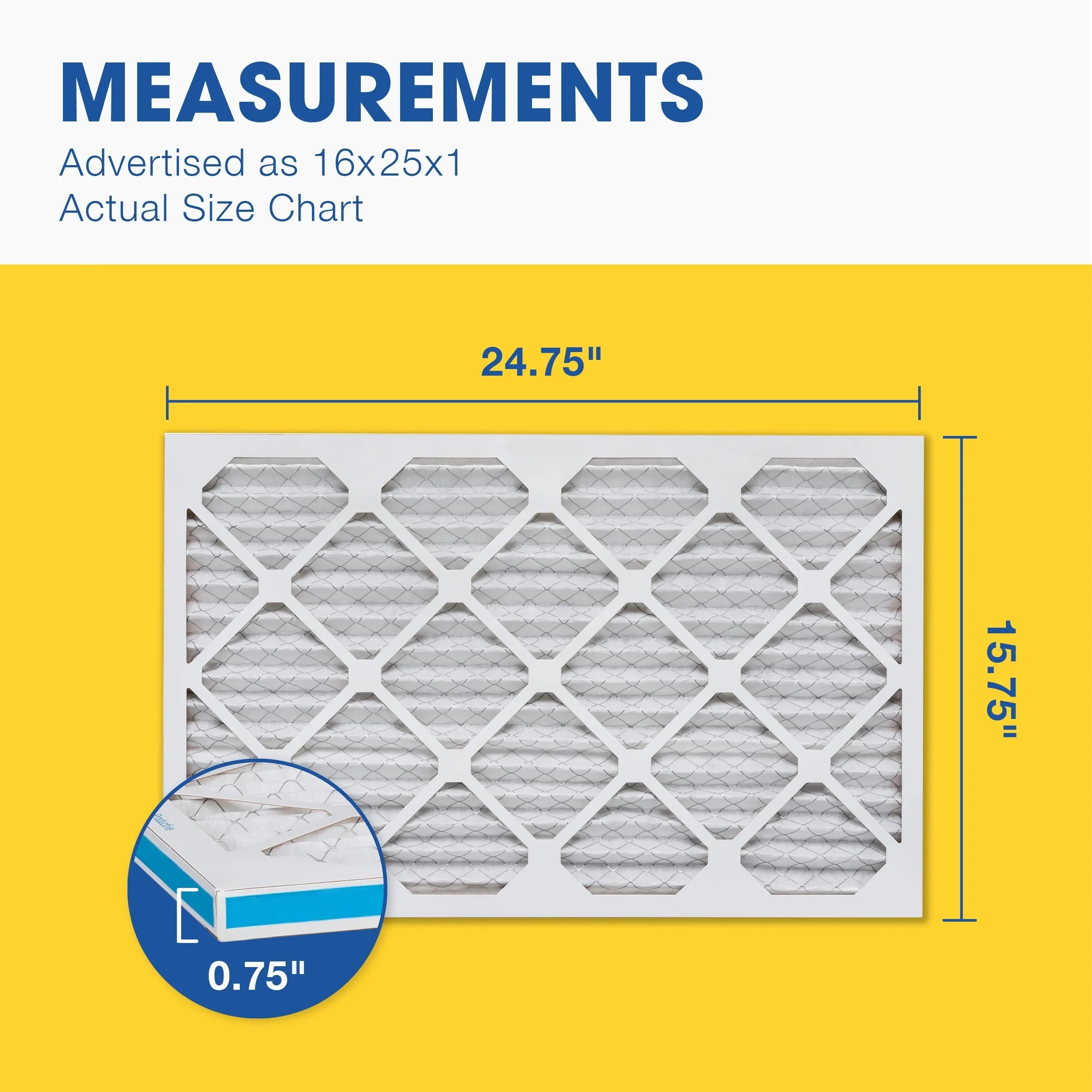 16x25x1 Air Air 6 AC Furnace Filter, Pack 8 MERV Filter, Aerostar Pleated