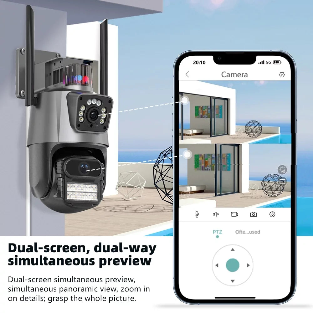 Waterproof Audio Outdoor Vision, Dual 360° Home Camera, Lens Cameras Night Security Wi-Fi Kepeak Surveillance 2-Way View,