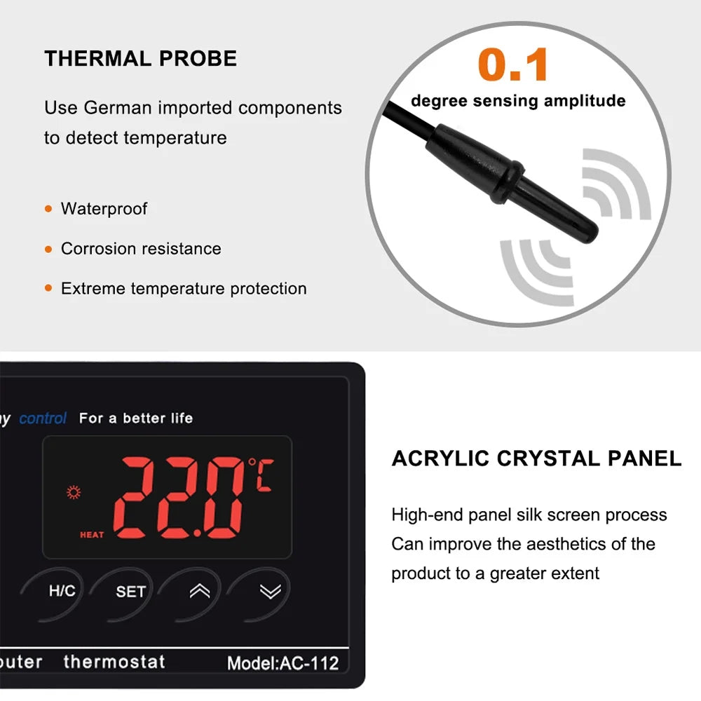 Home & Cooling Brewing Heating Freezer Green Mode Thermostat Incubation Reptiles Outlet Reptile Temperature House Controlled for Lepmerk Thermostat Chest with -40℃~110℃ Controller Digital Plug