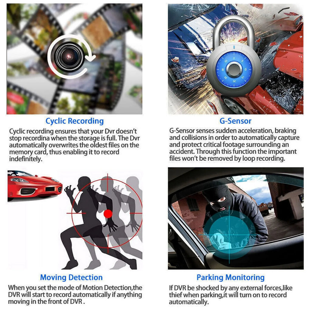 and Lens Detection Front/Rear/Built-In Dual Camera Driving Cam 4" Motion Dash DVR HD G-Sensor, 1080P Car Monitoring TASHHAR Video Parking Recorder