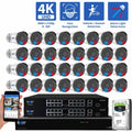 System 4K (32) Camera Cars UltraHD & Color 8MP Outdoor 32 with GW Security Lights NVR Night with Alarm Security Detection Audio Vision PoE Cameras, Channel Full-Time Two-Way AI Human PoE