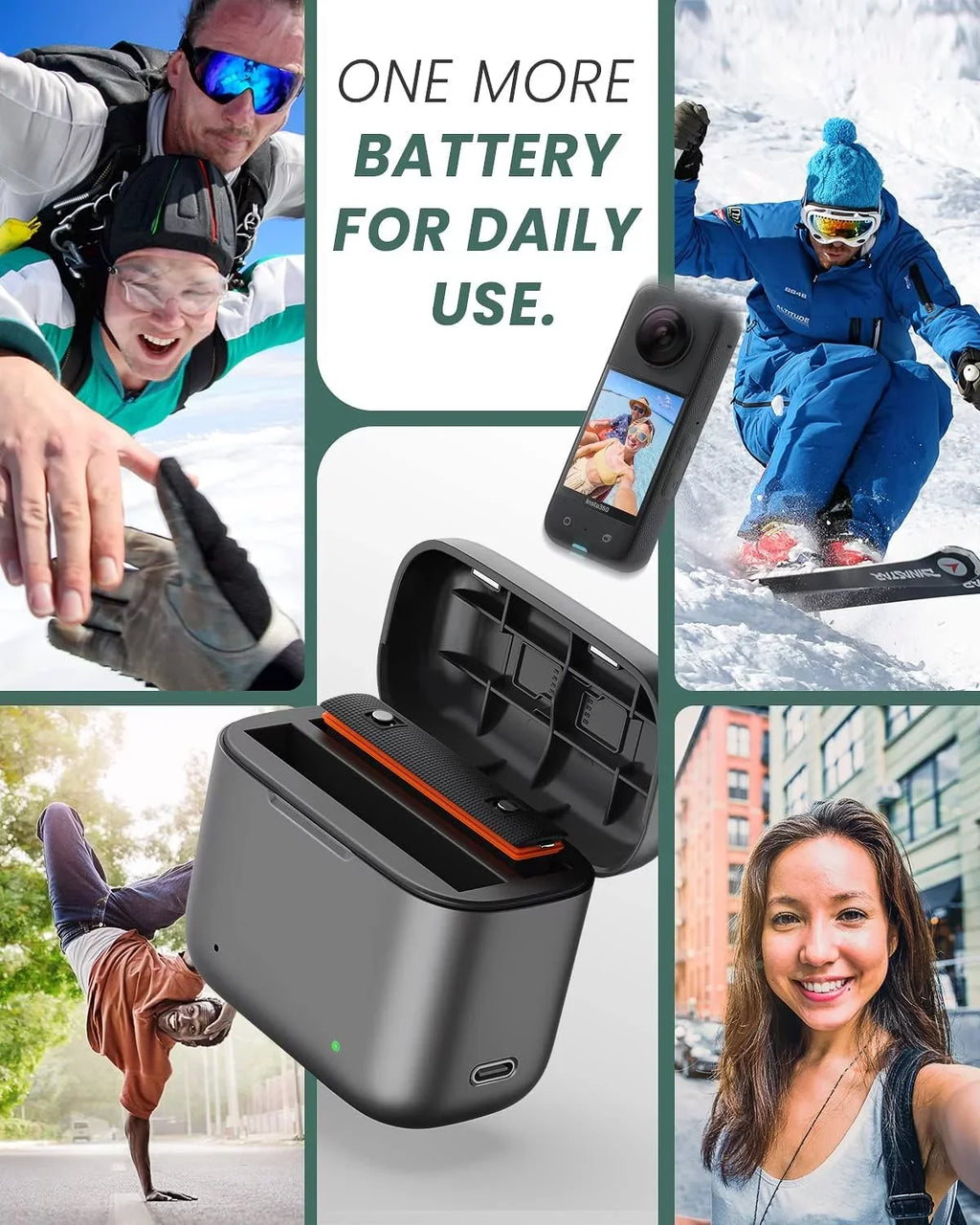 Station with & Battery Charger Charging for 1800mAh x3 Slots Insta360 Misro Card 2 SD Station Capacity, Battery High Camera Channel One