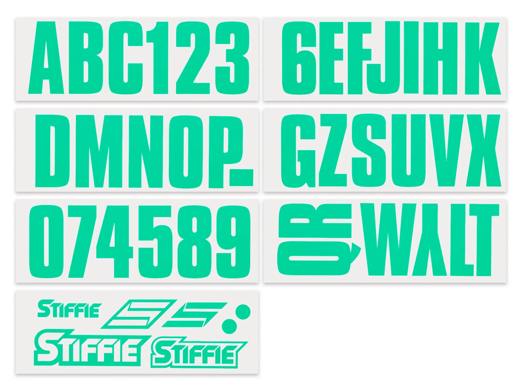 SeaFoam for STIFFIE Identification Numbers Personal Uniline Alpha-Numeric 3" Marine Custom Decals & Stickers Watercraft Boats & PWC Green Kit Letters Registration