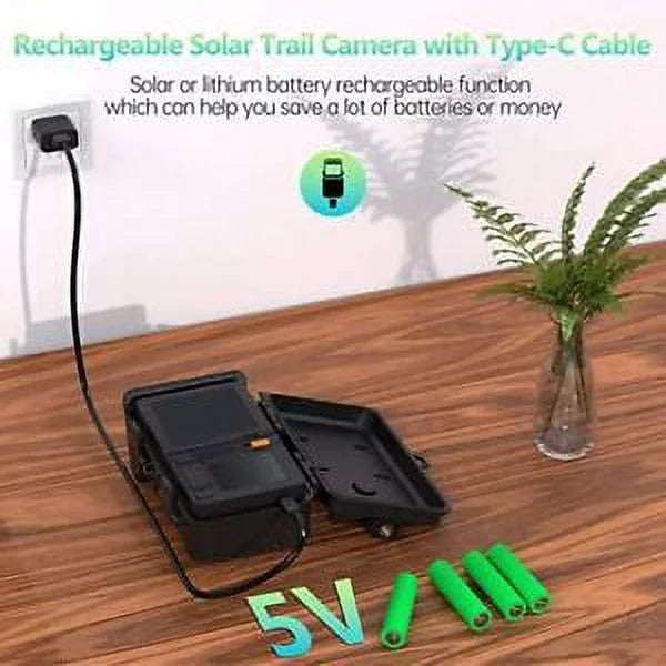 24MP IP66 Solar Trail Wildlife Rechargeable Camera Hunting Game Night HD Vision