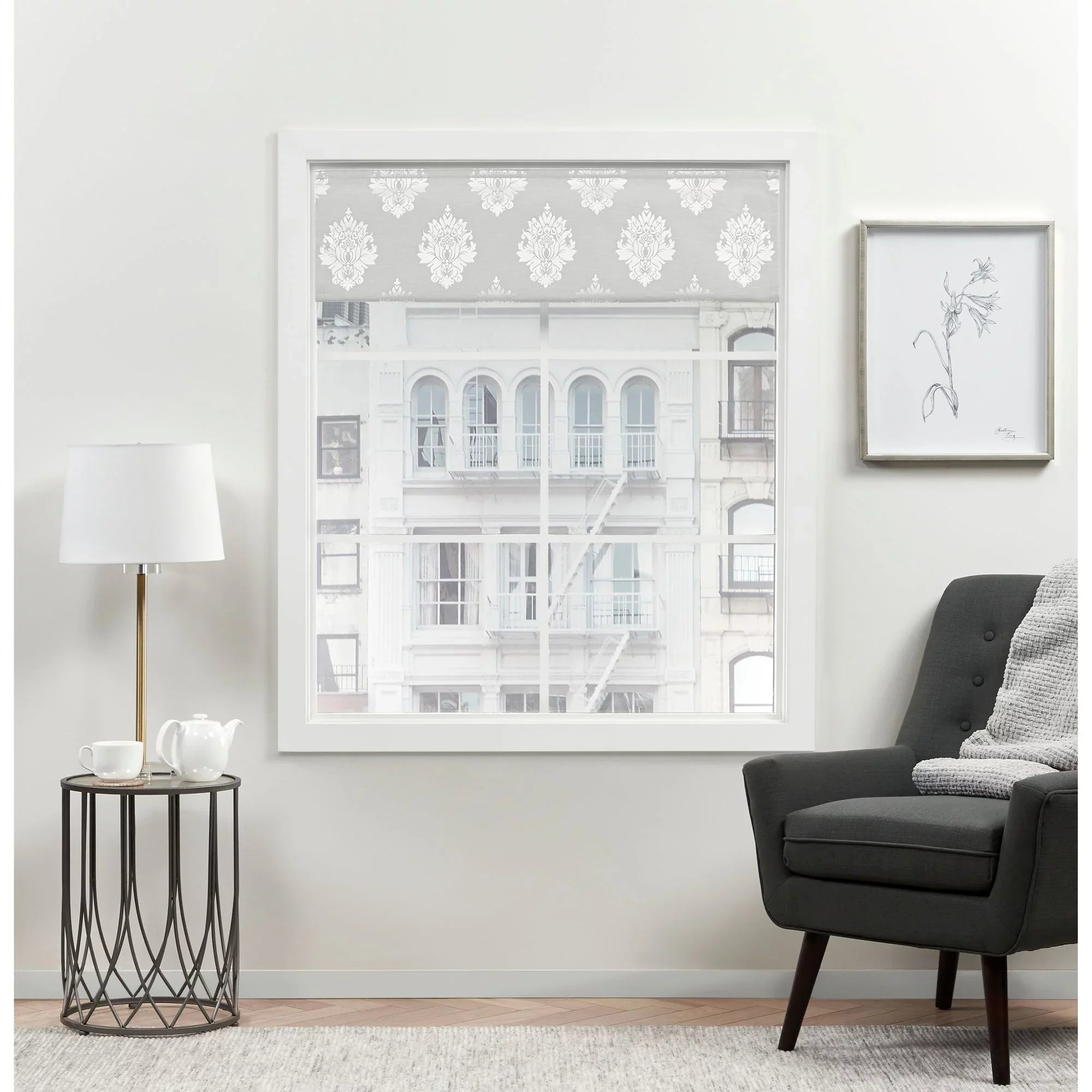34"x64", Home Roman Silver Shade, Marseilles Blackout 100% Damask Exclusive