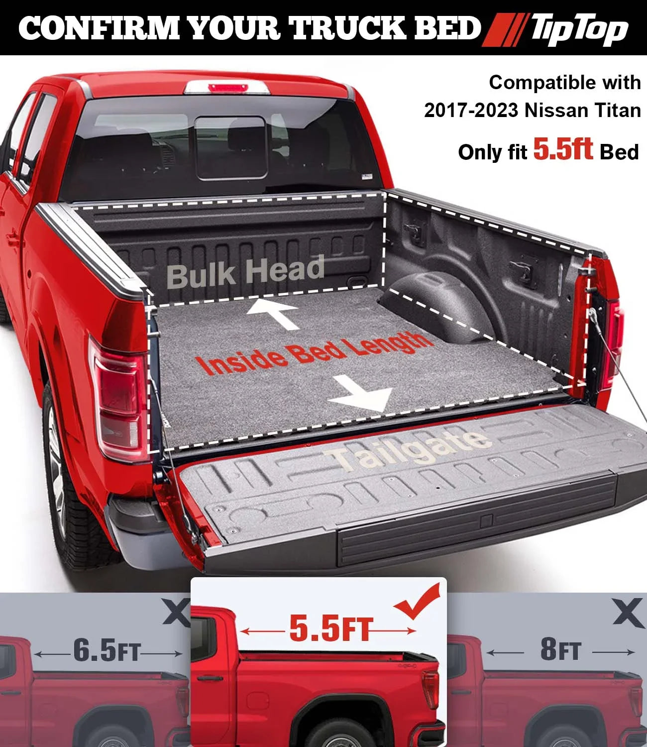 |For TPM3 Cover Titan On 2017-2023 5.5ft TIPTOP Hard Tonneau | With System| Truck Titan FRP Rail The Bed Top Box Nissan Deck (67") Bed Without Tri-Fold For w/o Models or
