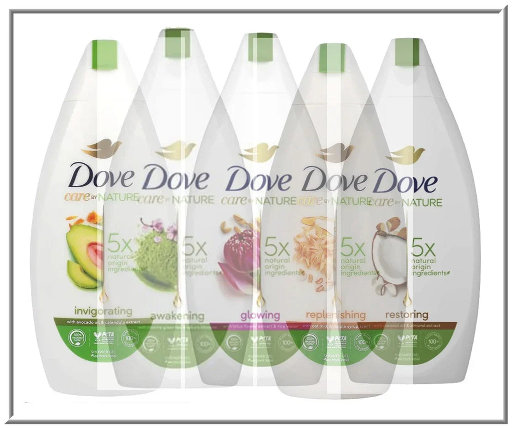 SCENTS GLO EACH RES" 400ML/13.5 DOVE (5PK) BODY OZ ASSORT AWA 5 WASH "INV REP