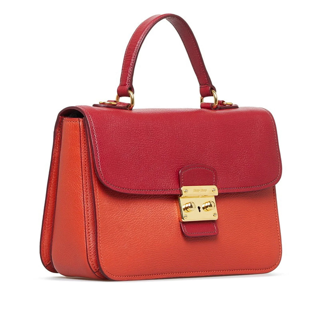 Miu Red Bag Orange Miu (Good) Shoulder MIUMIU Miu Ladies Madras Pre-Owned Bicolor Leather Handbag RN0726