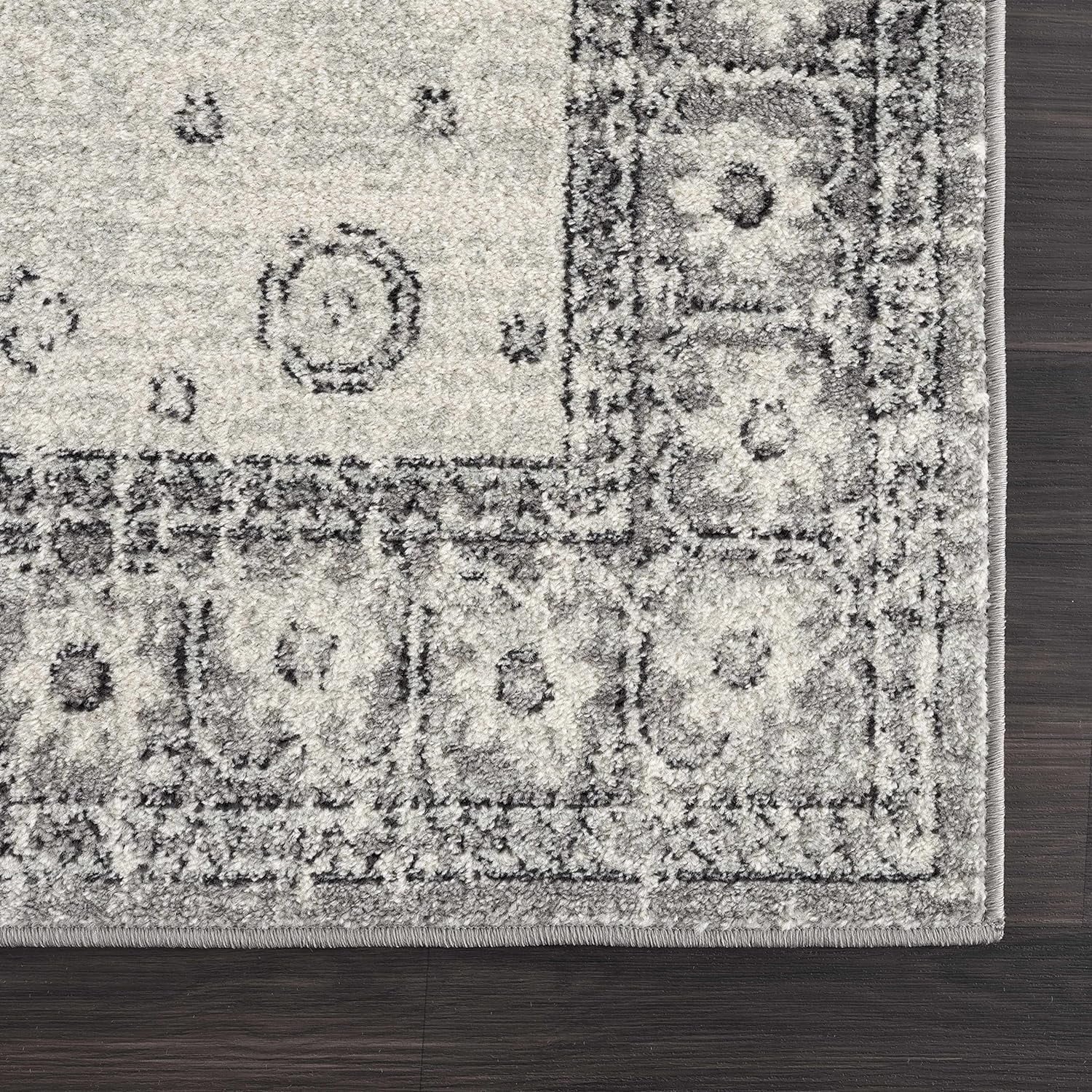'- - Goksun 7'10" Vintage Pattern Rug Living Persian Beige Indoor 10' Room, Distressed Area Marash Medallion Grey, X - Collection Boho Traditional Oriental - Bedroom,
