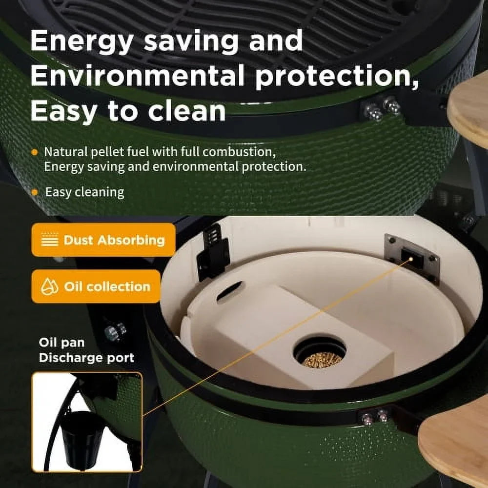24" Pan-roasted Roasted Ceramic MADETEC 19.6" Gridiron BBQ Outdoors Ceramic Double Smoked Grill for Liner Patio,Green 4-in-1 diameter Pellet with