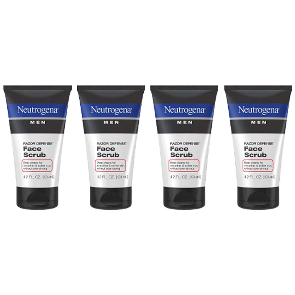 Dye-Free, Daily Irritation, Conditioning Neutrogena Razor Facial fl. Shave Exfoliating Less 4.2 Face And Skin Cleanser (4-Pack) Defense oz for Smoother Scrub, Men Razor