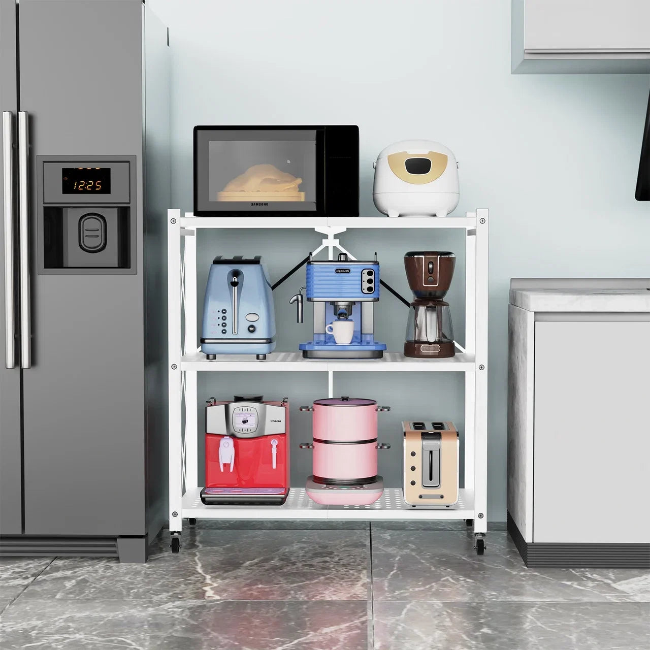 Tier Rack Metal Storage Style Heavy Shelving White QRInnovations Duty 3/4 Modern