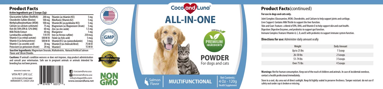 Dogs for 4oz 1 and in Powder Cats and Luna 10 - (120g) Coco Multivitamin