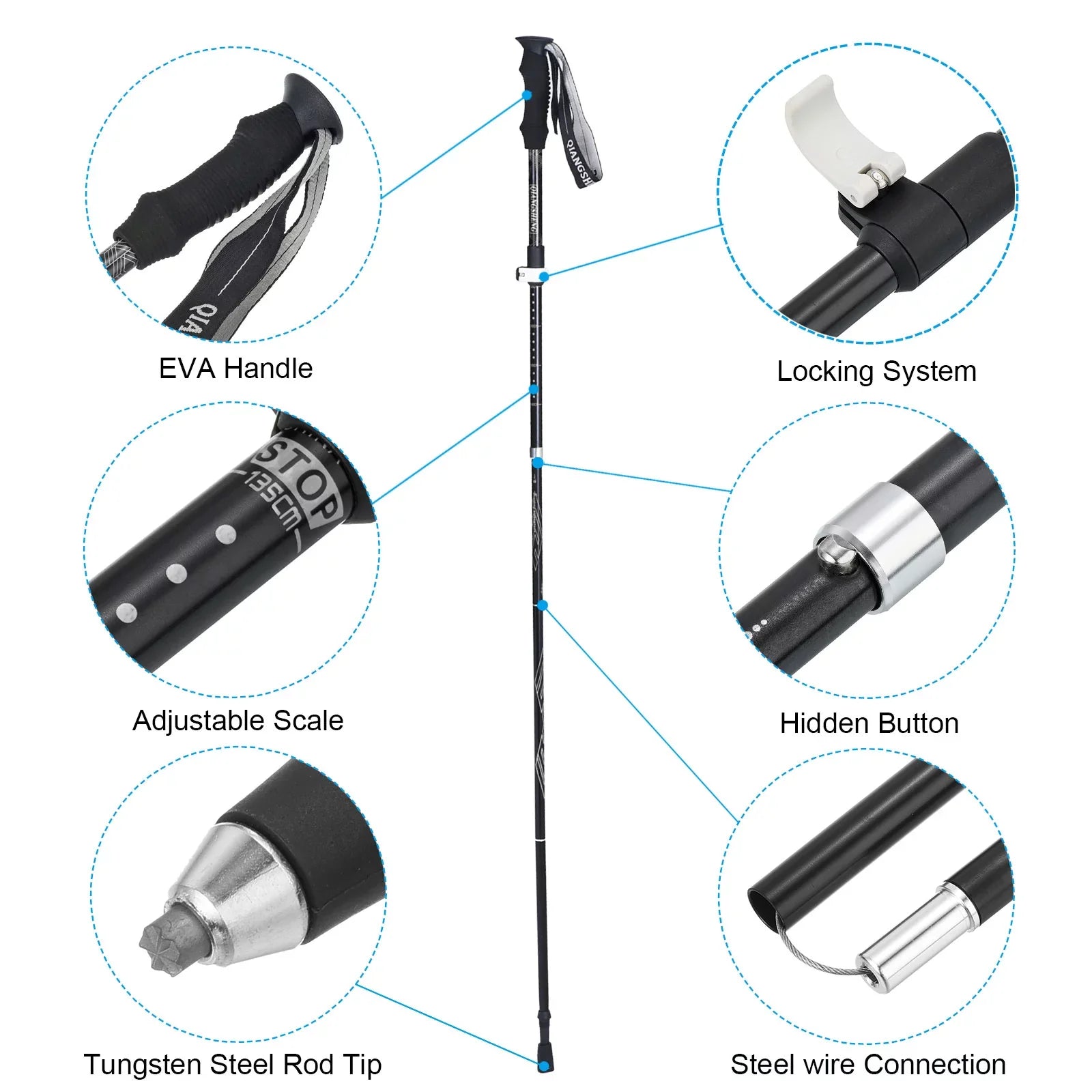 53 Hiking Trekking Pole Collapsible Inch Uxcell Poles, Telescopic White