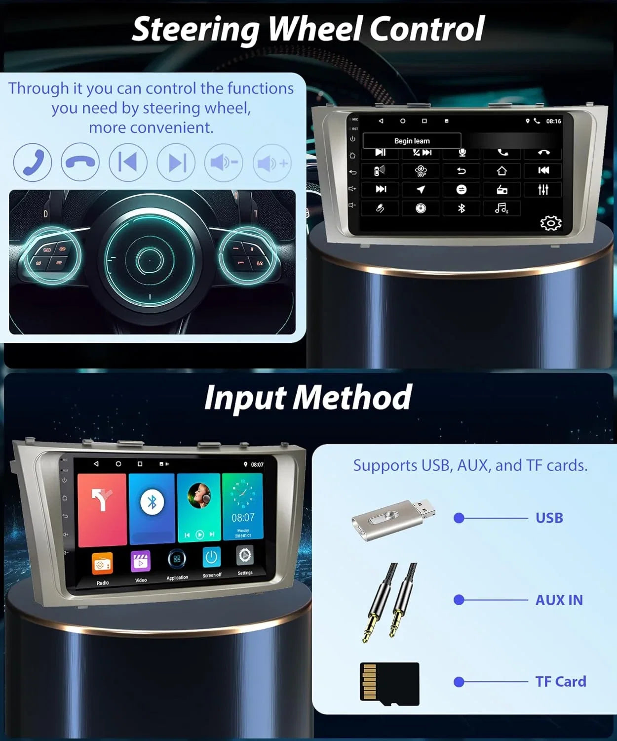 Navigation + Auto USB Stereo GPS Screen Car 2006-2011, Inch THONZER for Radio 2G+32G Toyota Backup Android Carplay Touch Radio Android 9 Bluetooth Camry Car WiFi FM Camry Camera SWC