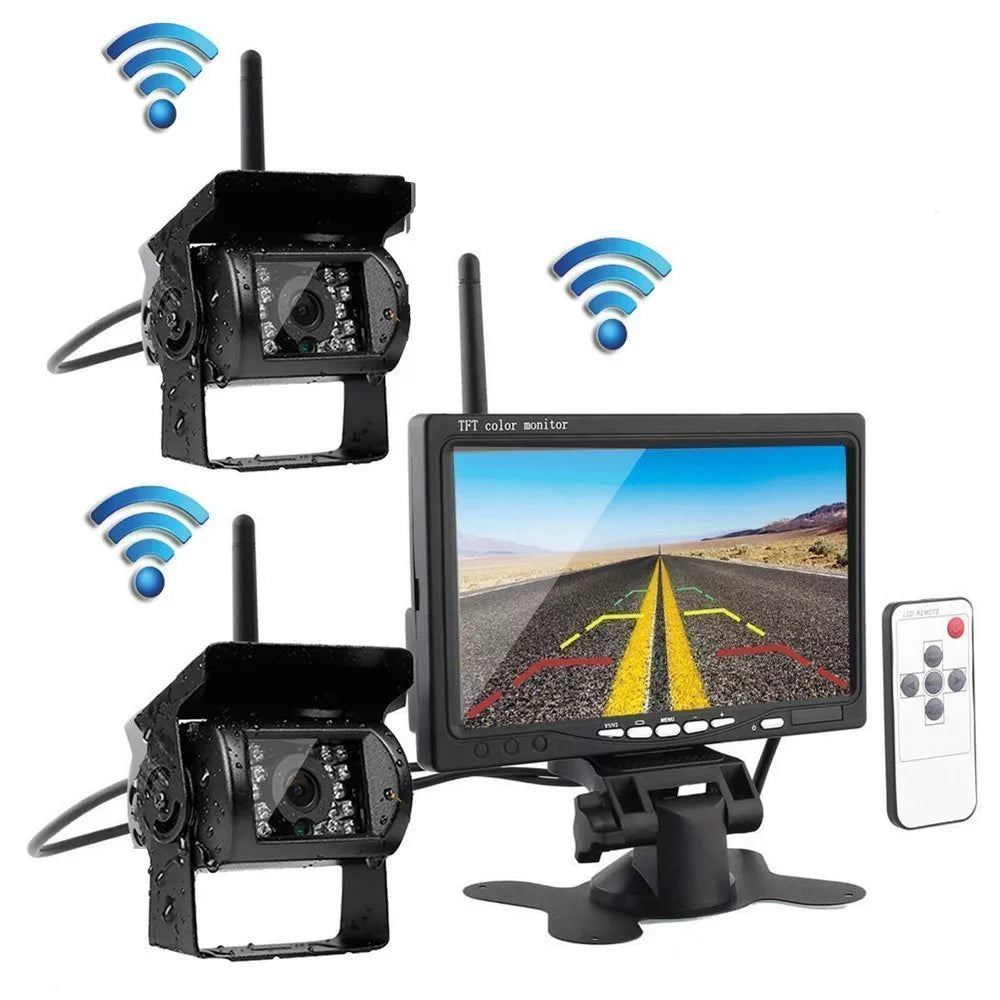 Monitor Vision RV for Wireless Trailer 7" View Cameras Waterproof Dual Bus Truck with Camera Backup Rear Parking Assistance Night
