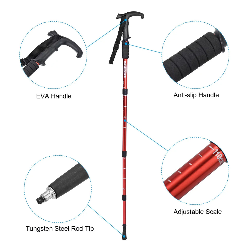 Inch Trekking Hiking Red 43 Pole Poles Telescopic T Handle, Collapsible Uxcell