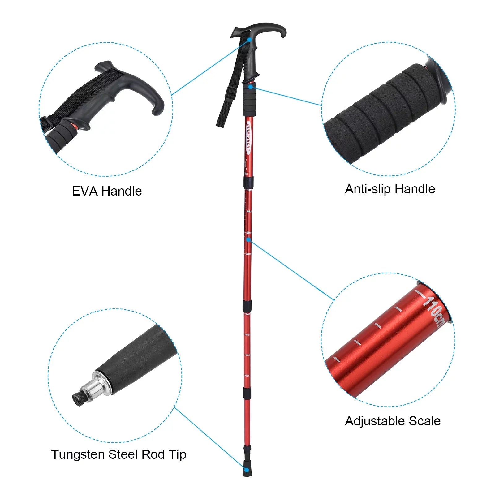 Inch Trekking Hiking Red 43 Pole Poles Telescopic T Handle, Collapsible Uxcell