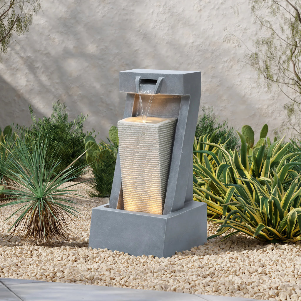 2-Column Outdoor Lights Resin Sculpture LuxenHome with Fountain Gray