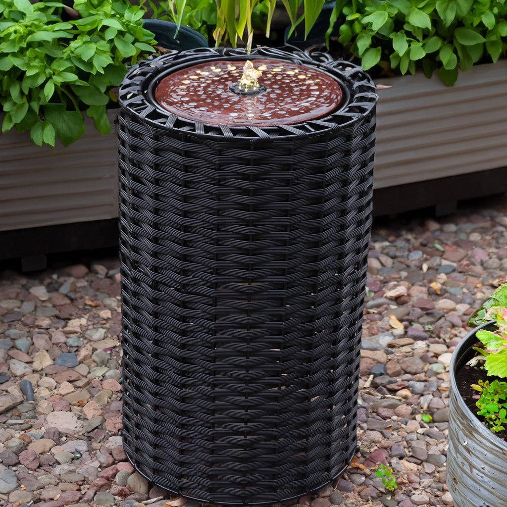 Fountain 20.5" LED Lights Cylinder - with Wicker Sunnydaze Plastic