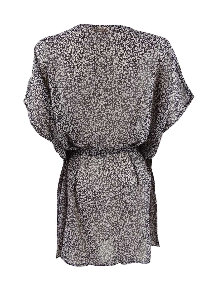 Michael Cover-Up (S, Michael Kors Black) Women's Belted V-Neck Caftan Top Swim