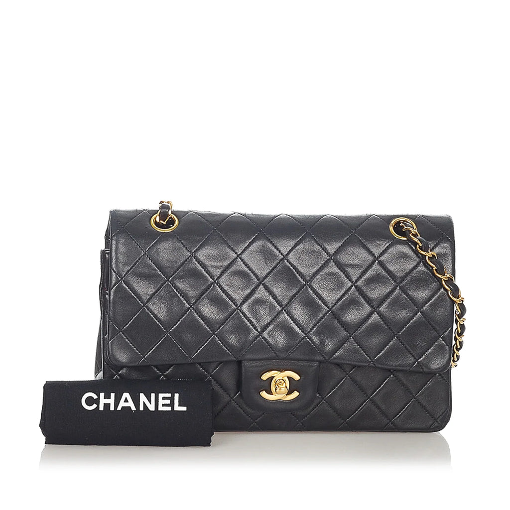 Black Bag Flap Classic Bag (Good) Shoulder Small Lambskin Double Chanel Leather Women Pre-Owned