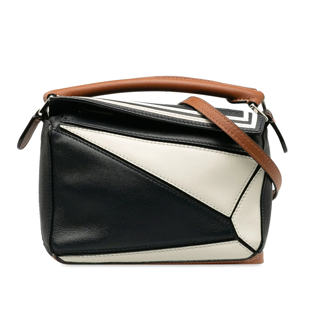 Satchel Puzzle Black Sailor Authenticated Unisex LOEWE Mini Pre-Owned Calf (Good) Leather
