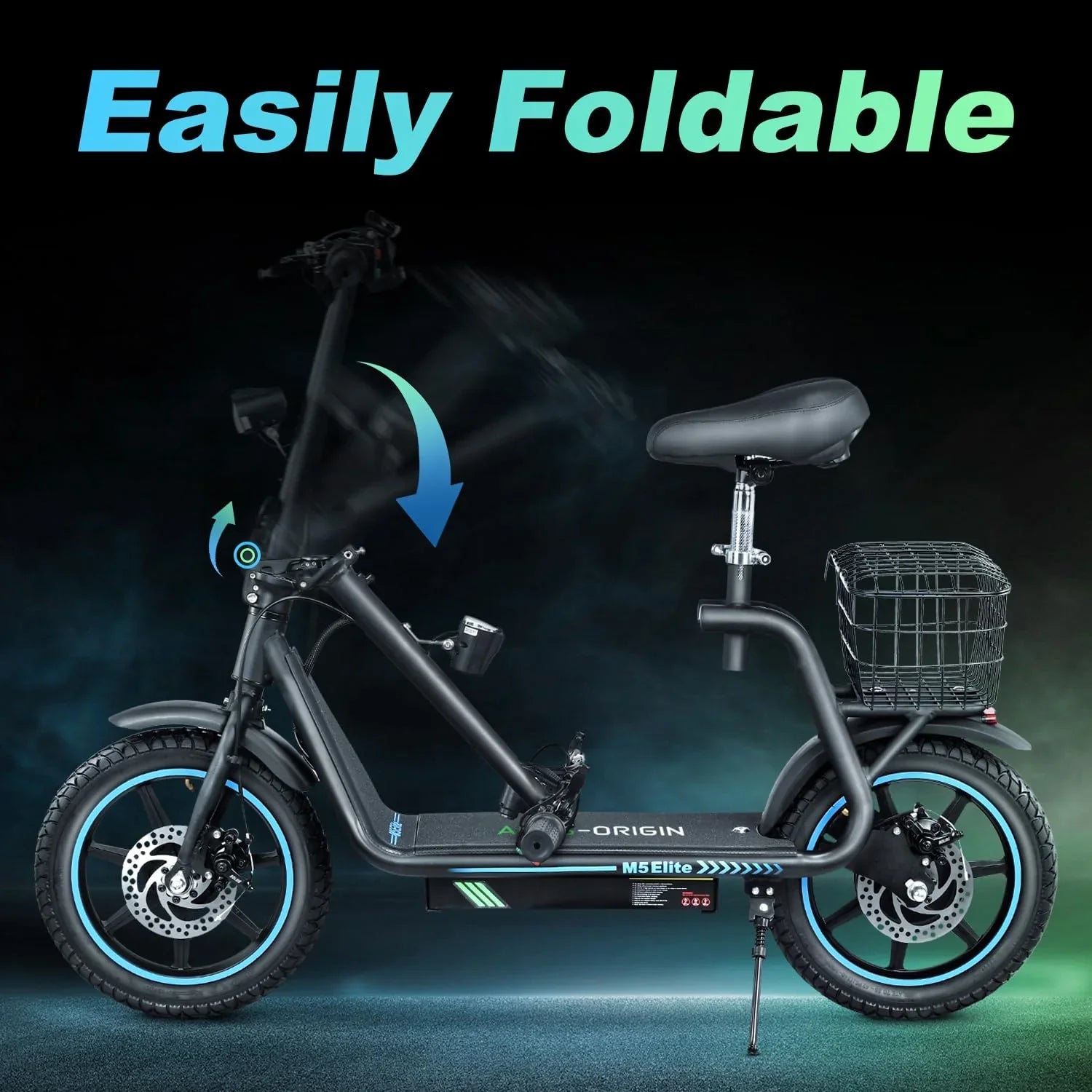 Commuter Tire，Foldable Electric with Baske Adults Motor 22 Foldable Seat, to M5 500W Range, Carry Phone Scooter Holder, Powerful Miles 14" with Scooter Electric up Scooter for Black Pneumatic