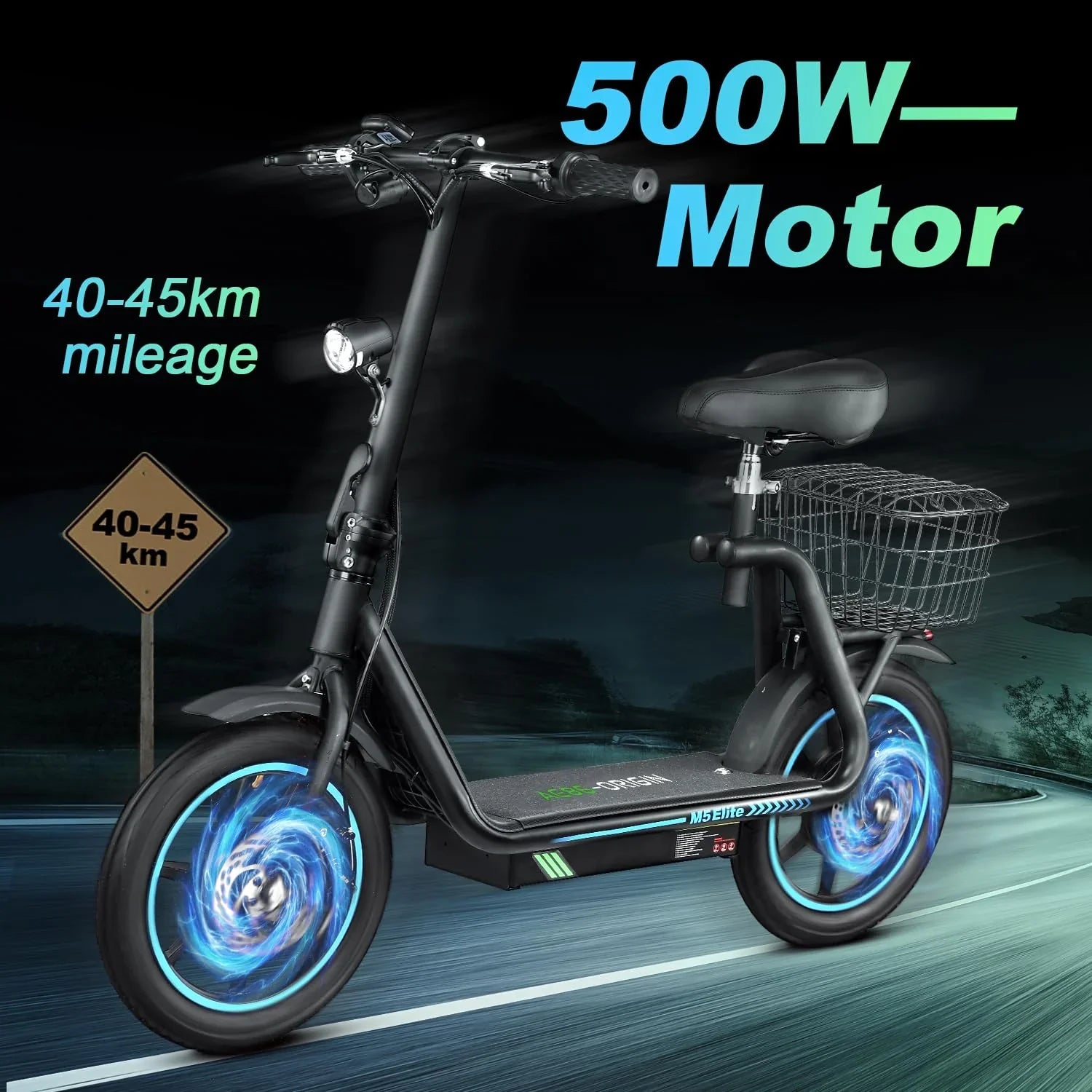 Commuter Tire，Foldable Electric with Baske Adults Motor 22 Foldable Seat, to M5 500W Range, Carry Phone Scooter Holder, Powerful Miles 14" with Scooter Electric up Scooter for Black Pneumatic
