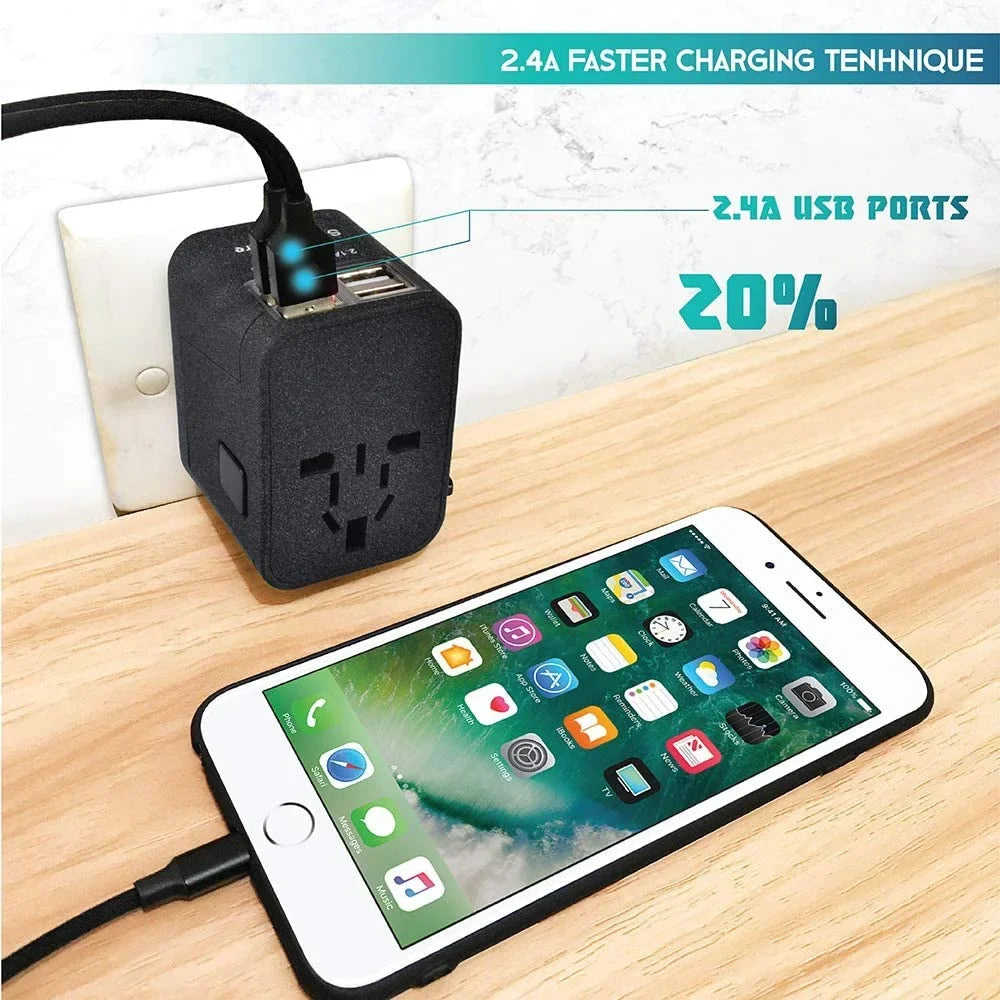 Power - Italy USB 150+ Adapters China - Ireland 2.4A (SandBlack) Sublimeware Travel UK - Plug European Europe America Adapter by for 4 Charging for Adapter for Travel Countries International Smart