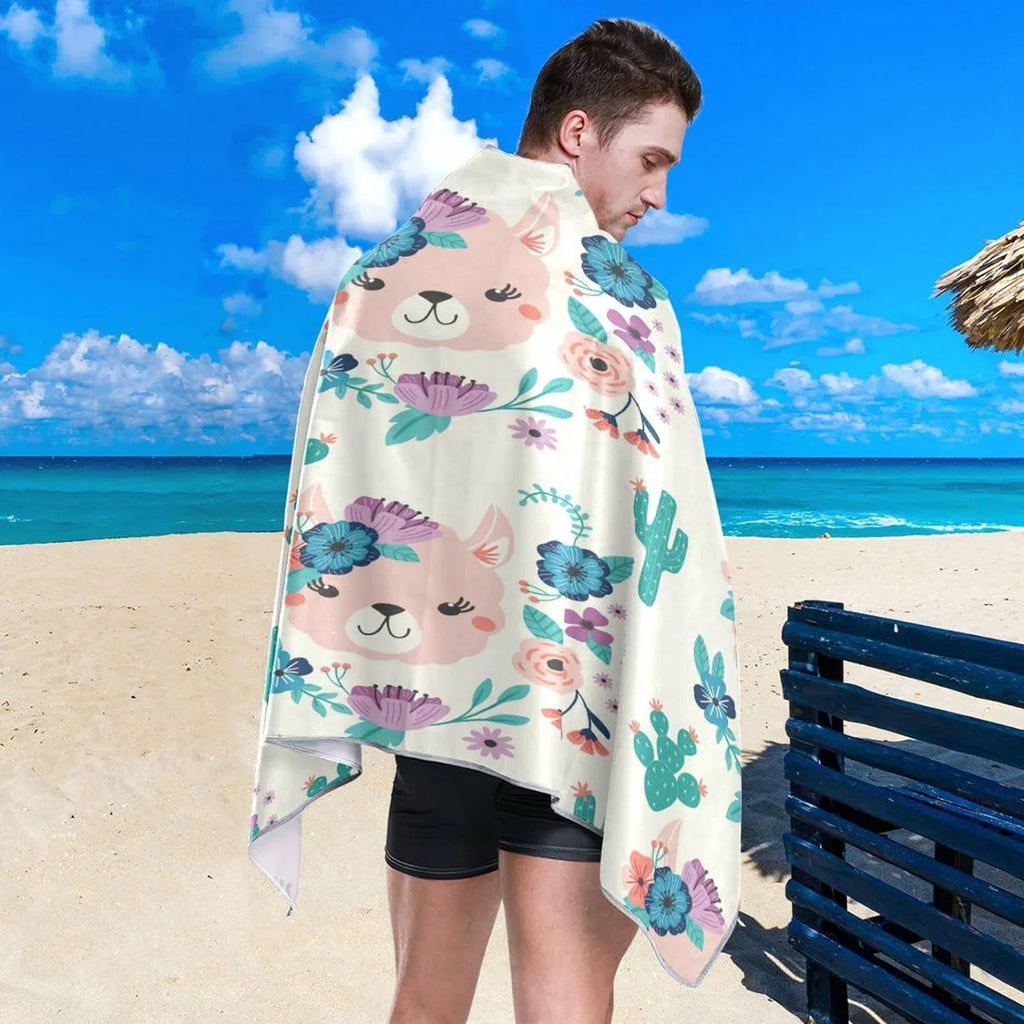 Thin Oversized Quick Towel, Cactus Shower Lightweight Beach Bestwell Dry Sand Pool Swim Llama Yoga Microfiber Bath Free Towel Multipurpose Towel Blanket, 30”X60” Towel