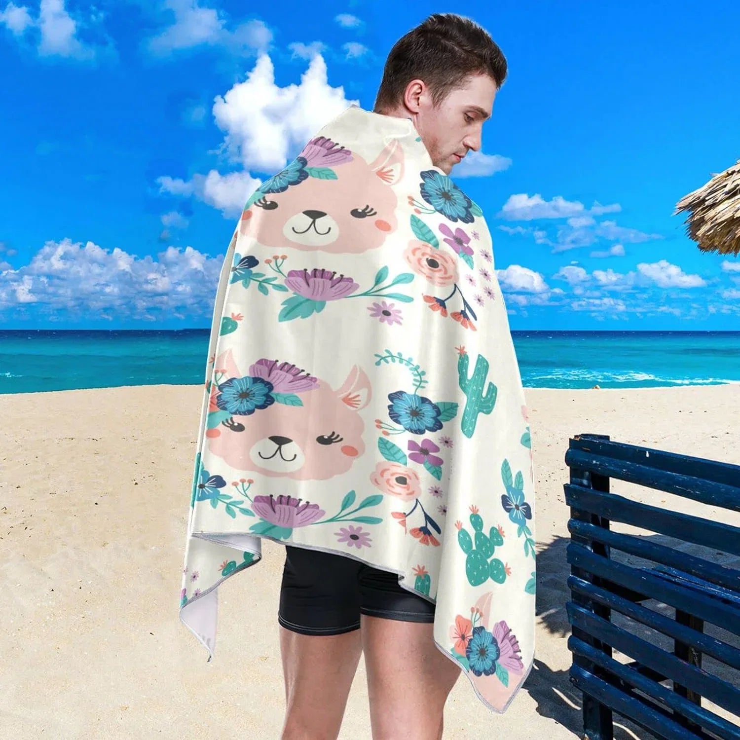 Thin Oversized Quick Towel, Cactus Shower Lightweight Beach Bestwell Dry Sand Pool Swim Llama Yoga Microfiber Bath Free Towel Multipurpose Towel Blanket, 30”X60” Towel