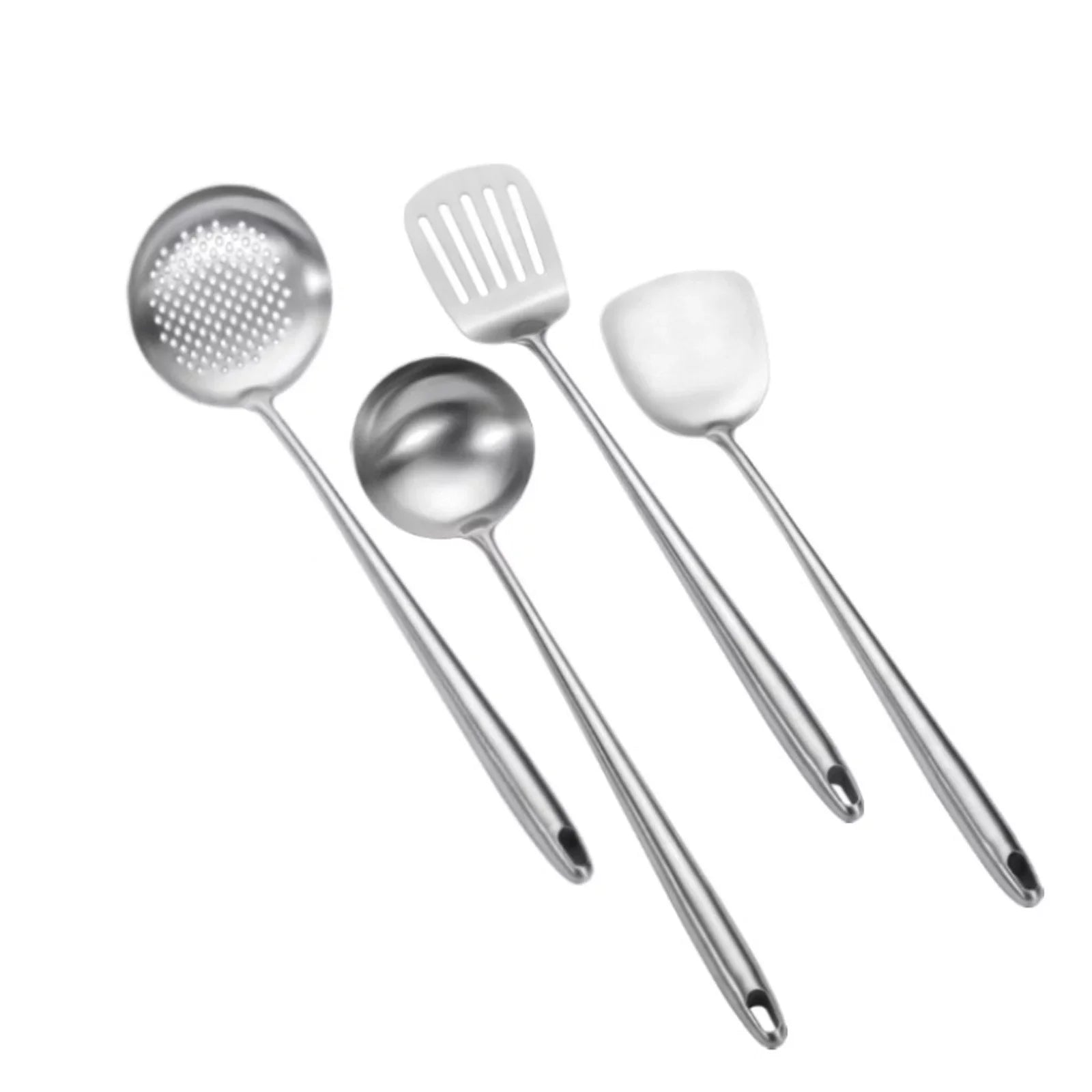 Stiwee Steel All 304 17Inch Cooker 4Pieces Ladle Wok Cooking Kitchen Newest Set Tools Stainless Slotted Equipment Handle Long Utensils Spatula Spatula Metal Spoon Extra 2024 Skimmer And Sale Cooking