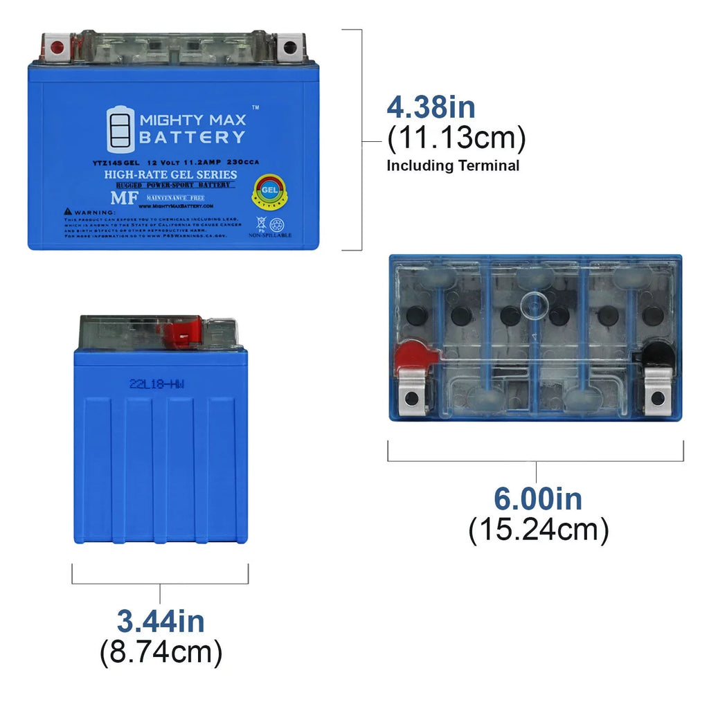 11.2AH C2Shadow T750C YTZ14SGEL Pack Honda 10-20 Phantom / 12V 4 / compatible with - Aero Replacement Battery